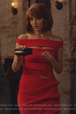 Lizzie's red off shoulder dress on Instinct