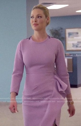 Samantha's purple ruffled dress on Suits