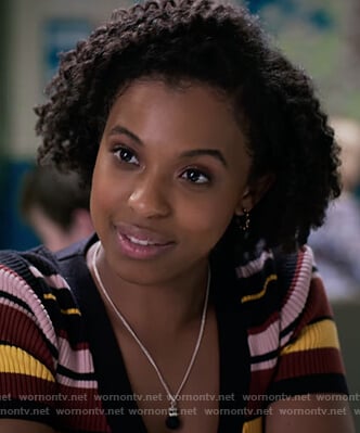 Ani's striped short sleeve sweater on 13 Reasons Why