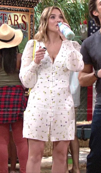 Summer's white floral button front dress on The Young and the Restless