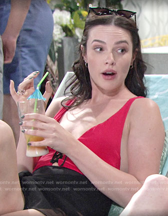 Tessa's red lace-up swimsuit on The Young and the Restless