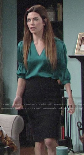 Victoria's green v-neck blouse on The Young and the Restless