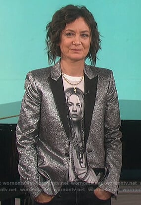 Sara's silver metallic blazer on The Talk