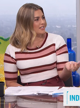Carissa's striped sweater and wide leg pants on E! News Daily Pop