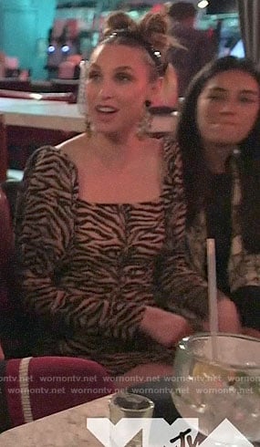 Whitney Port's zebra print square neck dress on The Hills New Beginnings