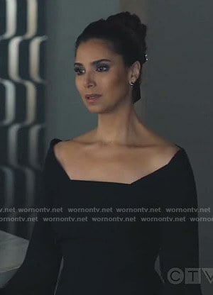 Gigi's black off-shoulder dress on Grand Hotel