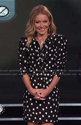 Kelly's black polka dot dress on Live with Kelly and Ryan