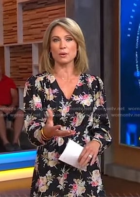 Amy's black floral v-neck dress on Good Morning America
