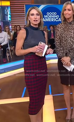 Amy's striped top and gingham check pencil skirt on Good Morning America