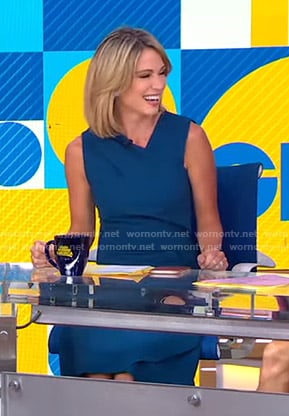 Amy's navy asymmetric v-neck dress on Good Morning America