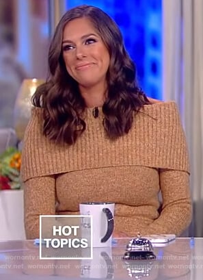 Abby's beige off shoulder dress on The View