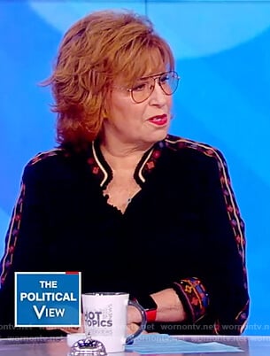 Joy's black embroidered trim blouse on The View