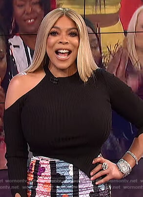 Wendy's black shoulder cutout top on The Wendy Williams Show