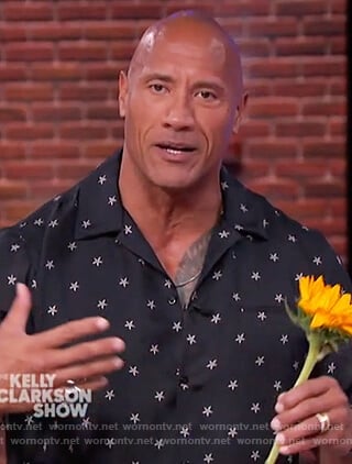 Dwayne Johnson's black star print shirt on The Kelly Clarkson's Show