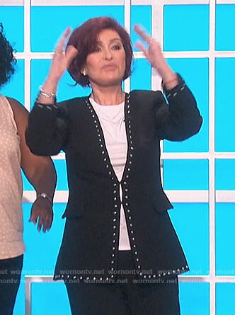 Sharon's black studded trim jacket on The Talk