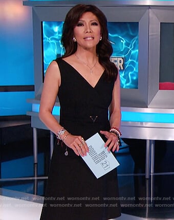 Julie's black V belt sleeveless dress on Big Brother