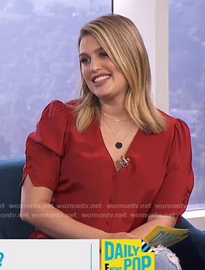 Carissa's red button down top on E! News Daily Pop