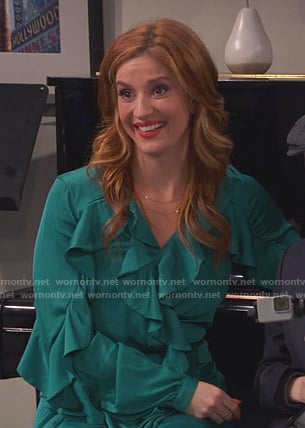 Chelsea's green ruffle wrap dress on Ravens Home