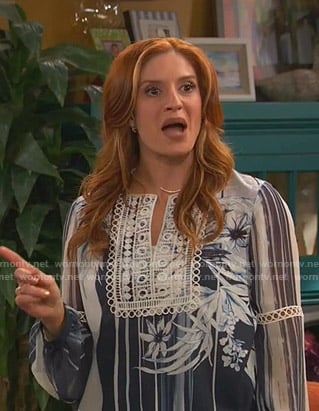 Chelsea's floral striped embroidered blouse on Ravens Home