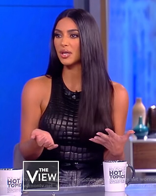 Kim Kardashian's black leather crocodile top on The View