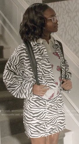 Diane's zebra print jacket and skirt and lobster print polo top on Black-ish