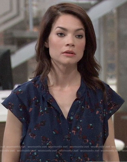 Elizabeth's blue printed top on General Hospital