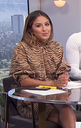 Erin's beige tiger print top and shorts on E! News Daily Pop