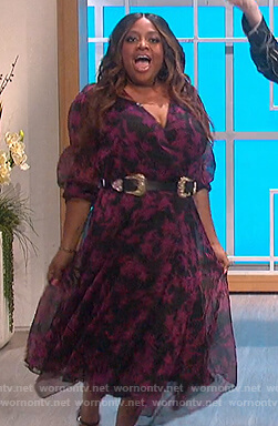 Sherrie Shepherd's black floral wrap dress on The Talk