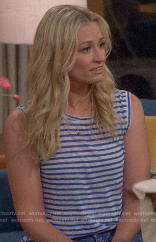 Gemma's blue striped sleeveless top on The Neighborhood