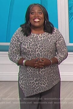 Sheryl's gray leopard asymmetric blouse on The Talk