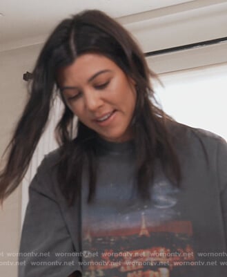 Kourtney's black Paris print tee on Keeping Up with the Kardashians