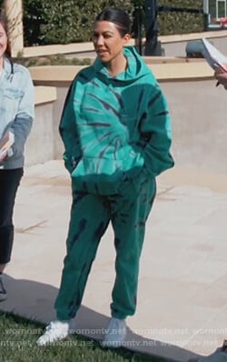 Kourtney's green dye print sweatshirt and pants on Keeping Up with the Kardashians