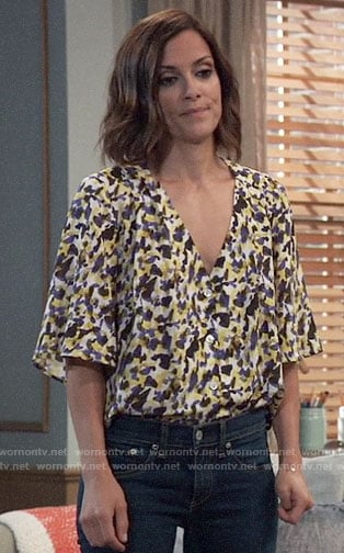 Hayden's abstract print v-neck top on General Hospital