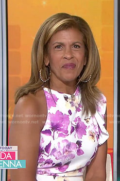 Hoda's white floral dress with ruffle shoulder on Today