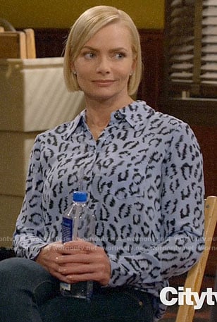 Jill's blue leopard print shirt on Mom