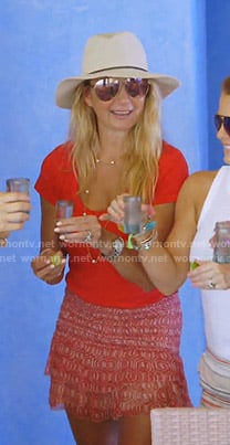 Kary's red smocked mini skirt on The Real Housewives of Dallas