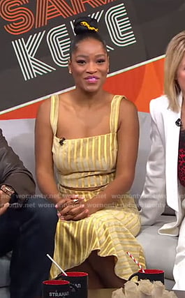 Keke's yellow striped velvet top and pants on GMA Strahan Sara And Keke