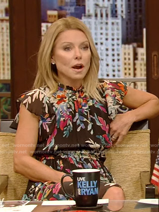 Kelly's black floral ruffle dress on Live with Kelly and Ryan