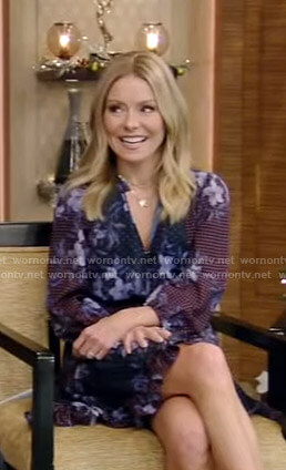Kelly's navy floral dotted dress on Live with Kelly and Ryan