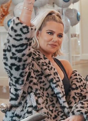 Khloe's gray leopard fur coat on Keeping Up with the Kardashians