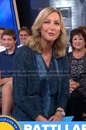 Lara's blue snake print tie neck dress on Good Morning America