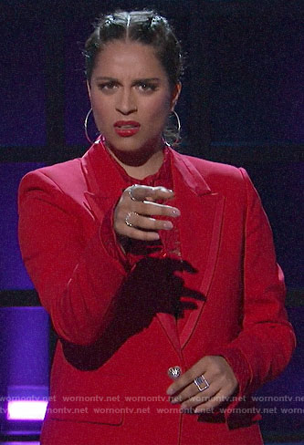 Lilly Singh's red blazer on A Little Late with Lilly Singh