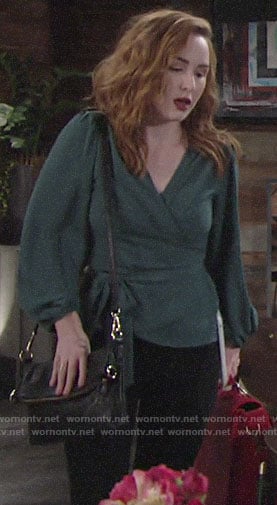 Mariah's teal wrap top on The Young and the Restless