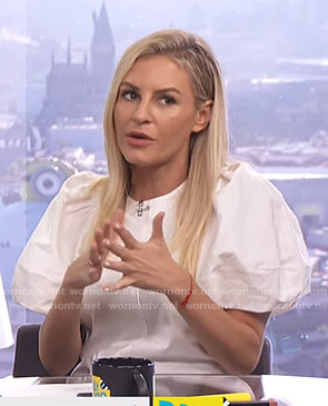 Morgan's white puff sleeve top on E! News Daily Pop