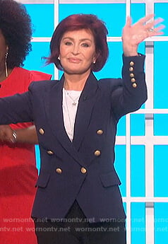 Sharon's navy double breasted blazer on The Talk