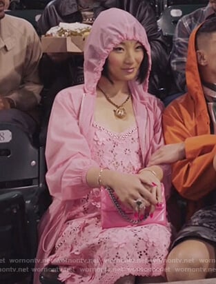 Mei's pink floral lace dress on Sunnyside