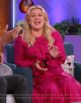 Kelly's pink belted Gucci dress on The Kelly Clarkson Show