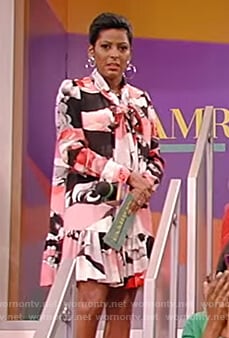 Tamron's floral tie neck dress on Tamron Hall Show