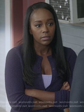 Michaela's purple cardigan on How to Get Away with Murder
