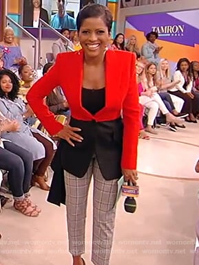 Tamron's two tone drape top and check pants on the Tamron Hall Show